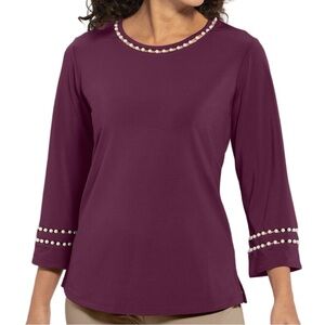 DRAPER’S & DAMON’S • Women’s Wild Plum Purple Pearl Trim Top